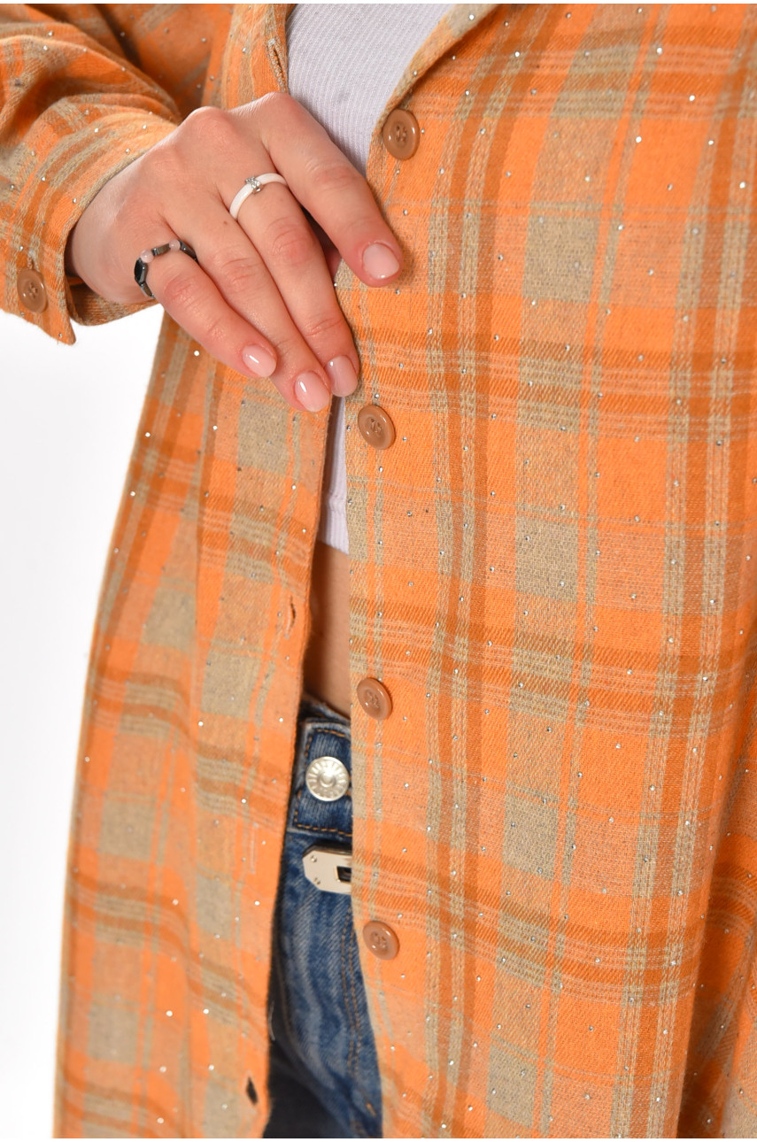 Рубашка женская полубатальная светло-коричневого цвета со стразами 7758 212350