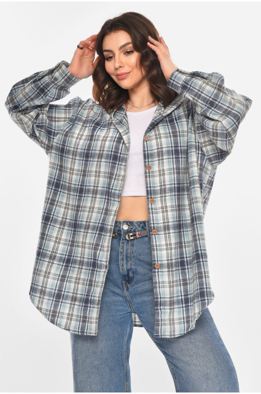 Рубашка женская полубатальная голубого цвета со стразами 7758 212351