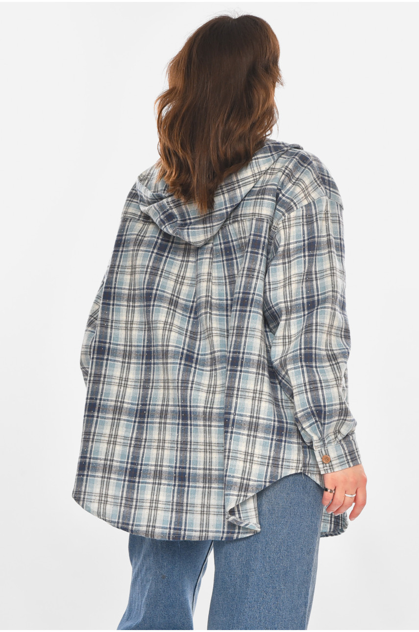 Рубашка женская полубатальная голубого цвета со стразами 7758 212351