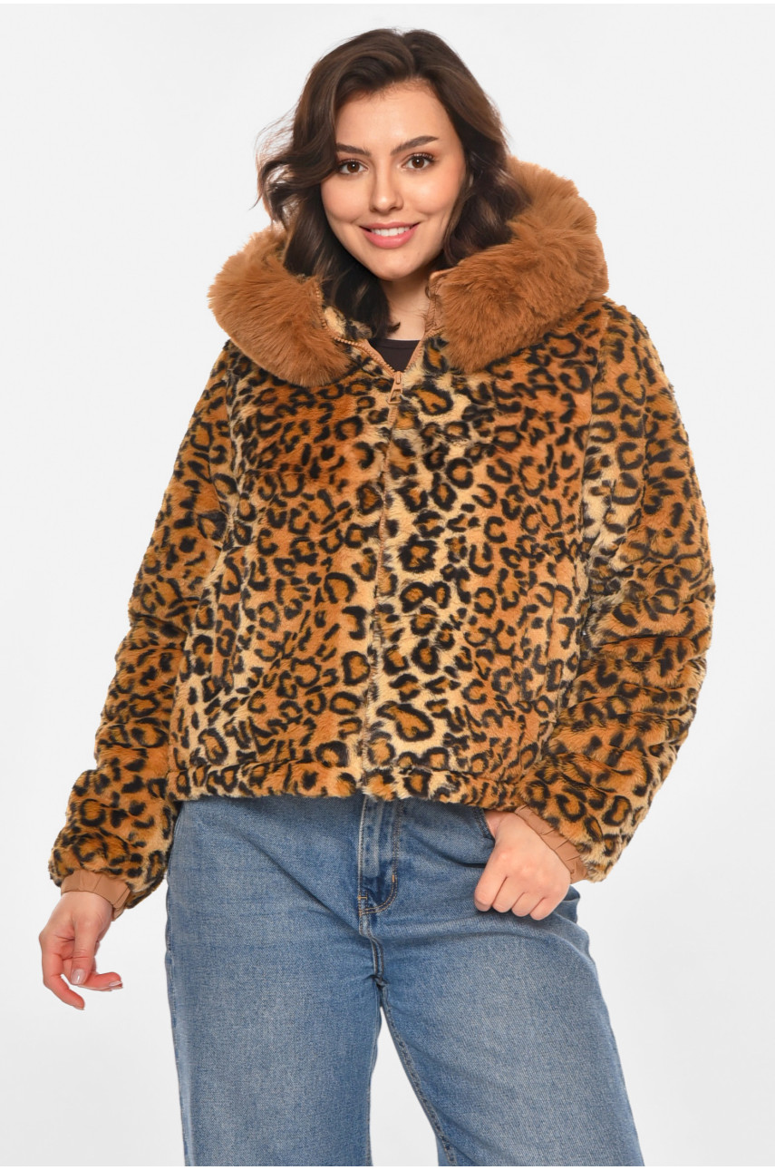 Шубка жіноча демісезонна коричневого кольору з принтом 11768 212385