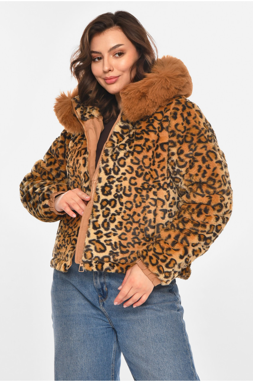 Шубка жіноча демісезонна коричневого кольору з принтом 11768 212385