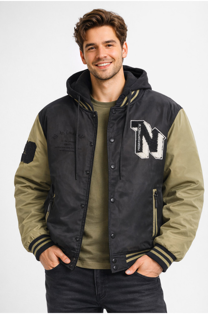 Бомбер мужской демисезонный черного цвета с принтом S425 212388