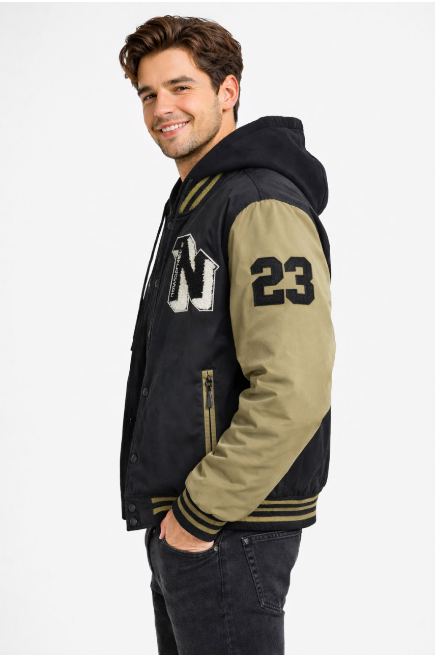 Бомбер мужской демисезонный черного цвета с принтом S425 212388