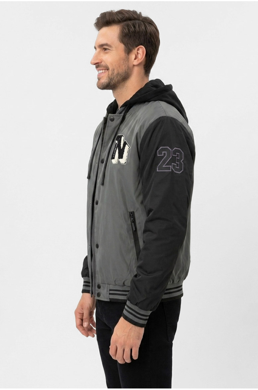 Бомбер мужской демисезонный серого цвета с принтом S425 212389