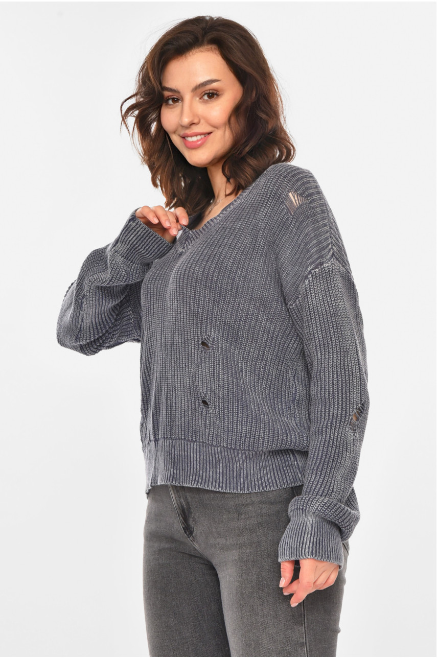 Светр жіночий однотонний темно-сірого кольору 97321 212403