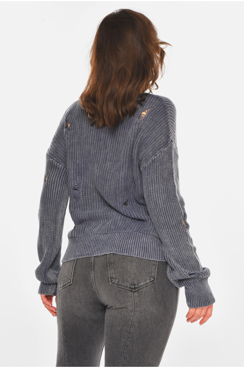 Светр жіночий однотонний темно-сірого кольору 97321 212403