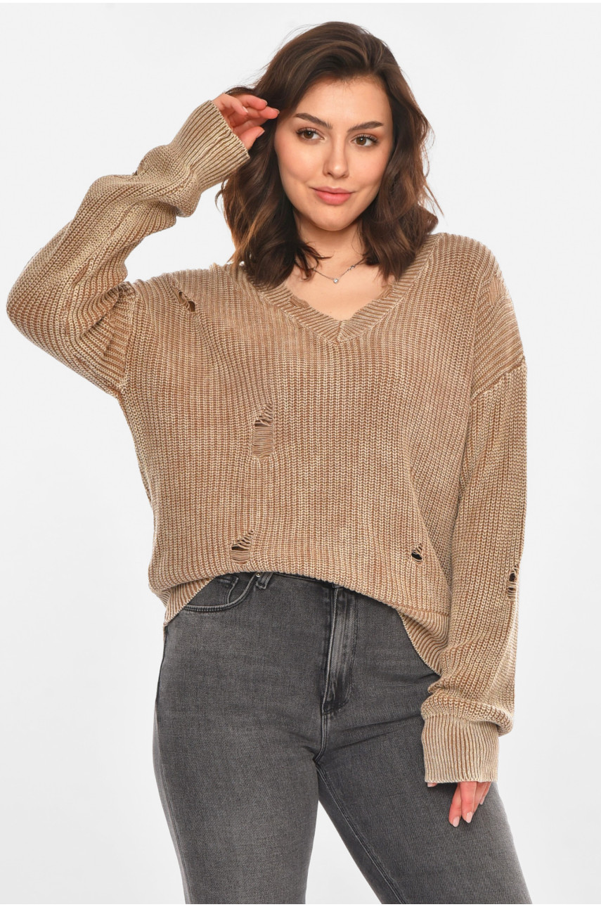 Светр жіночий однотонний коричневого кольору 97321 212405
