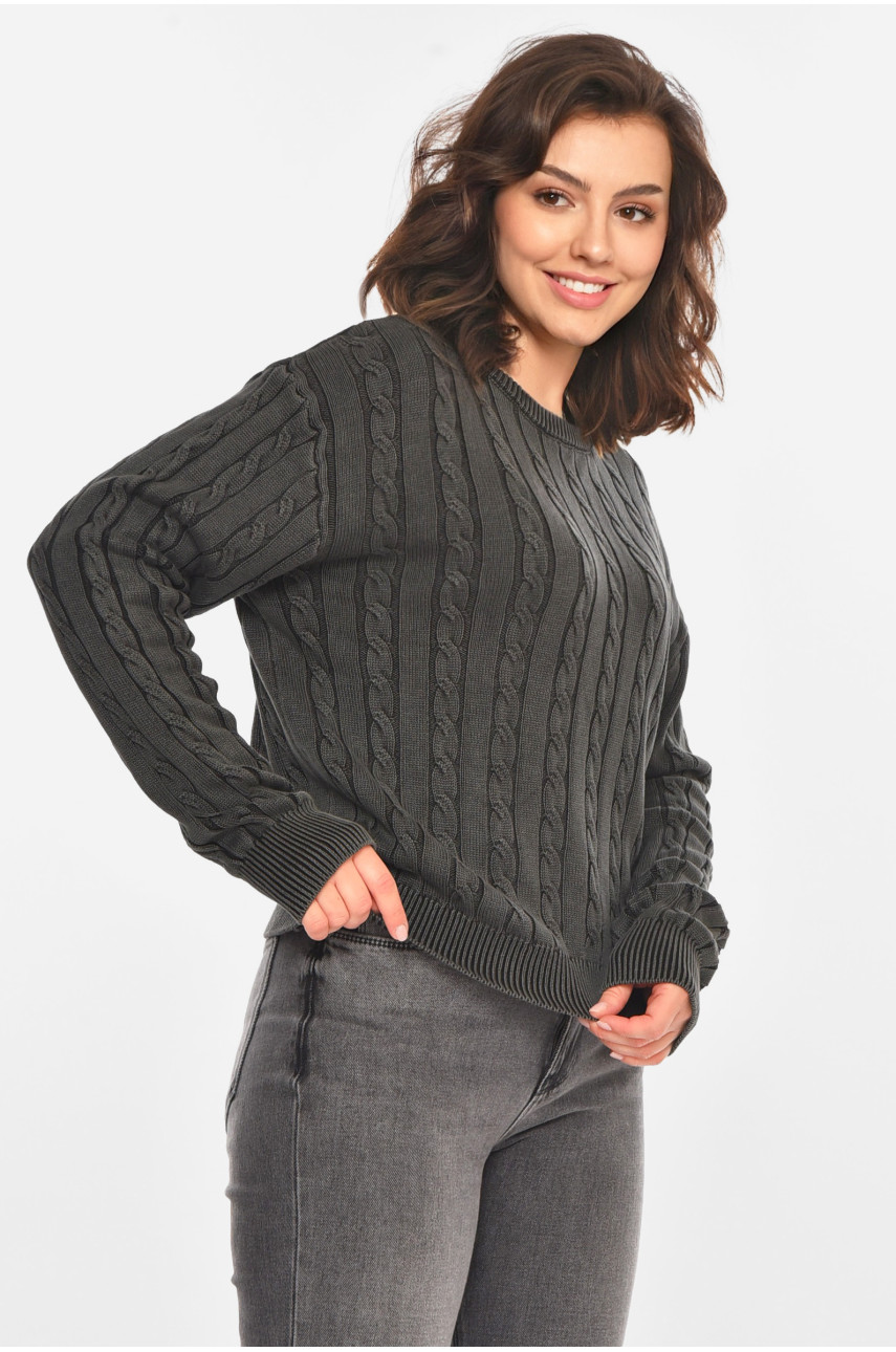 Светр жіночий однотонний графітового кольору 066 212438