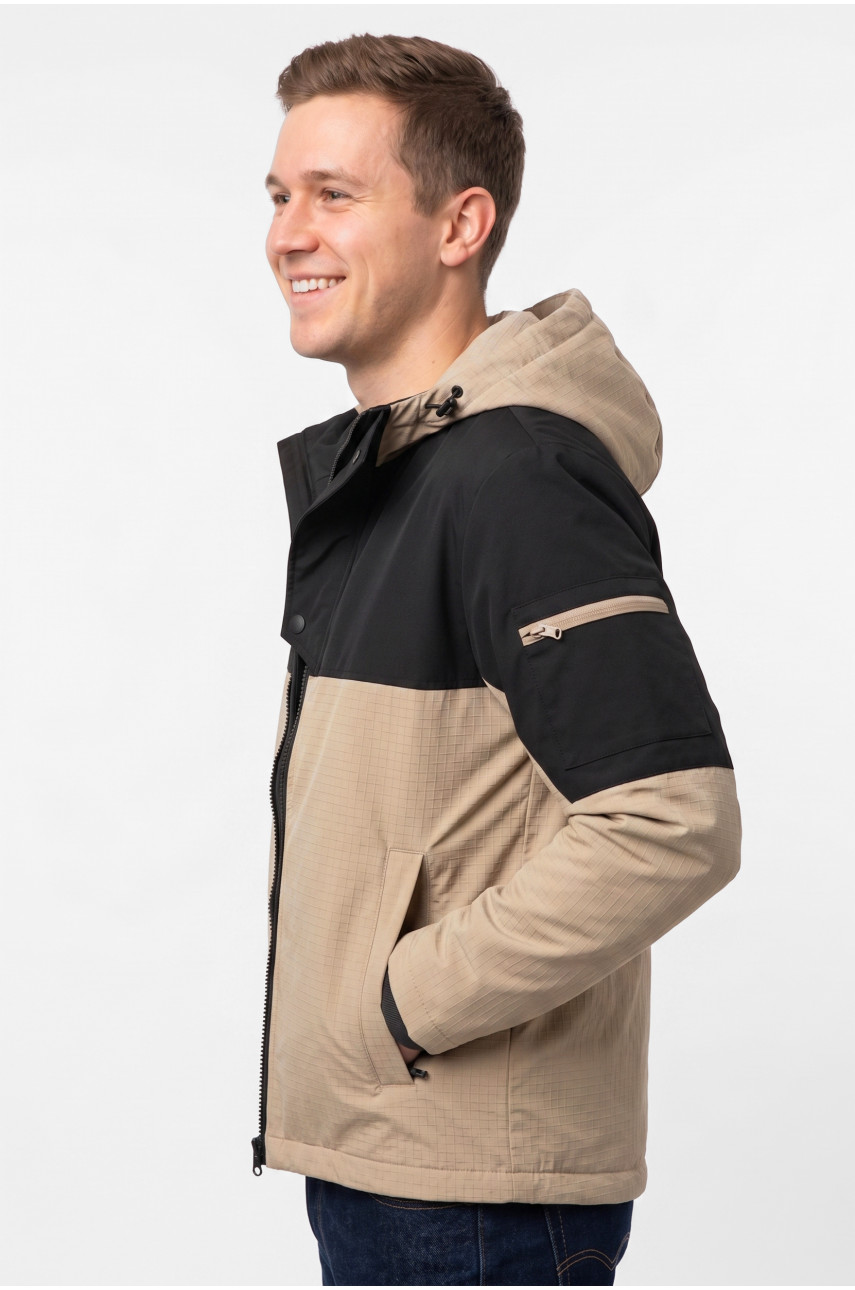 Куртка мужская демисезонная бежевого цвета с принтом S455 212444