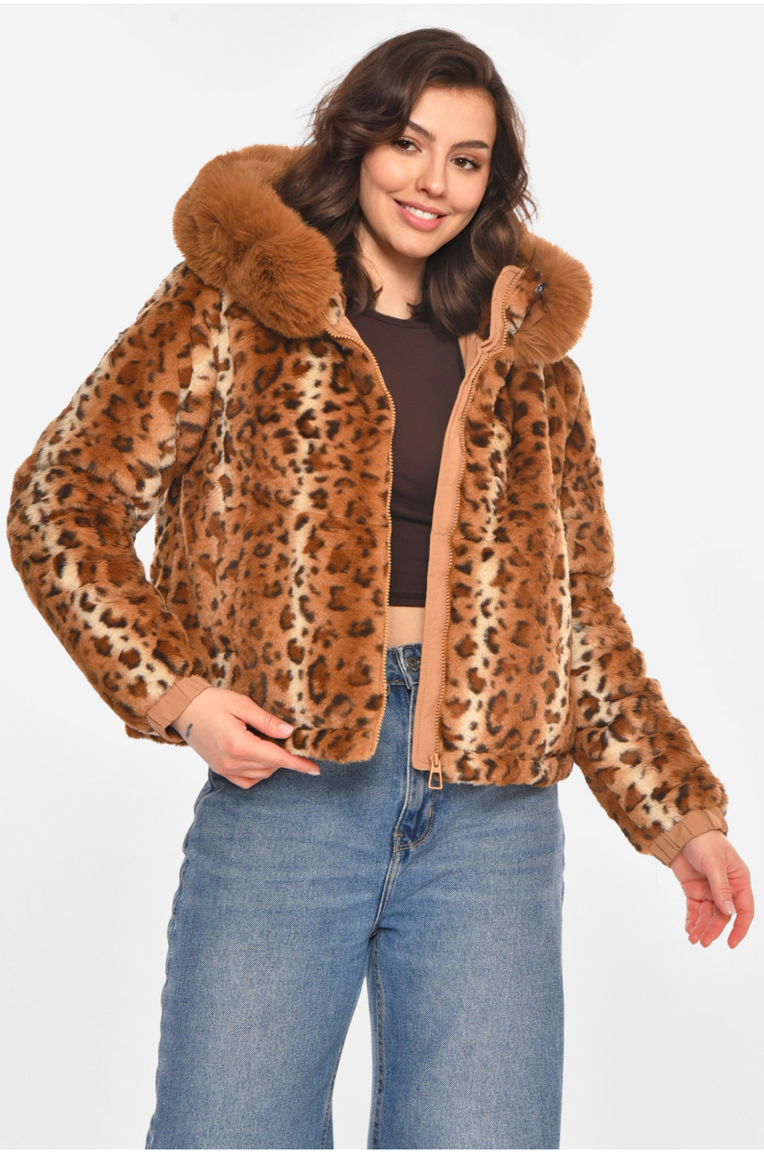 Шубка жіноча демісезонна коричневого кольору з принтом 11768 212452