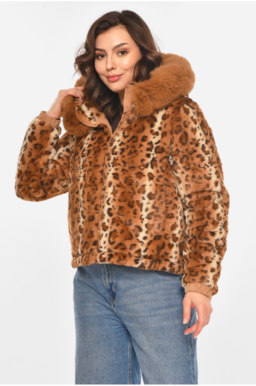 Шубка жіноча демісезонна коричневого кольору з принтом 11768 212452