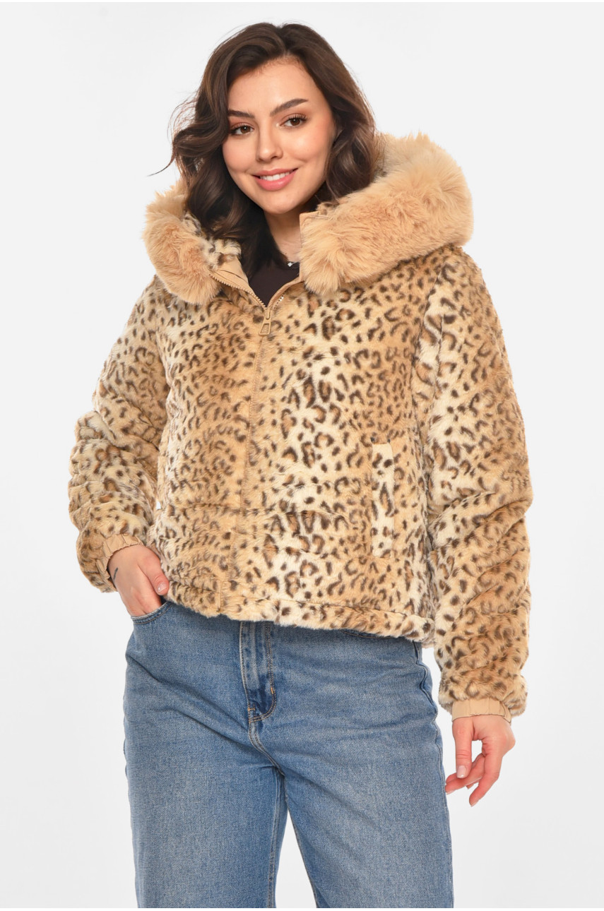 Шубка жіноча демісезонна бежевого кольору з принтом 11768 212453