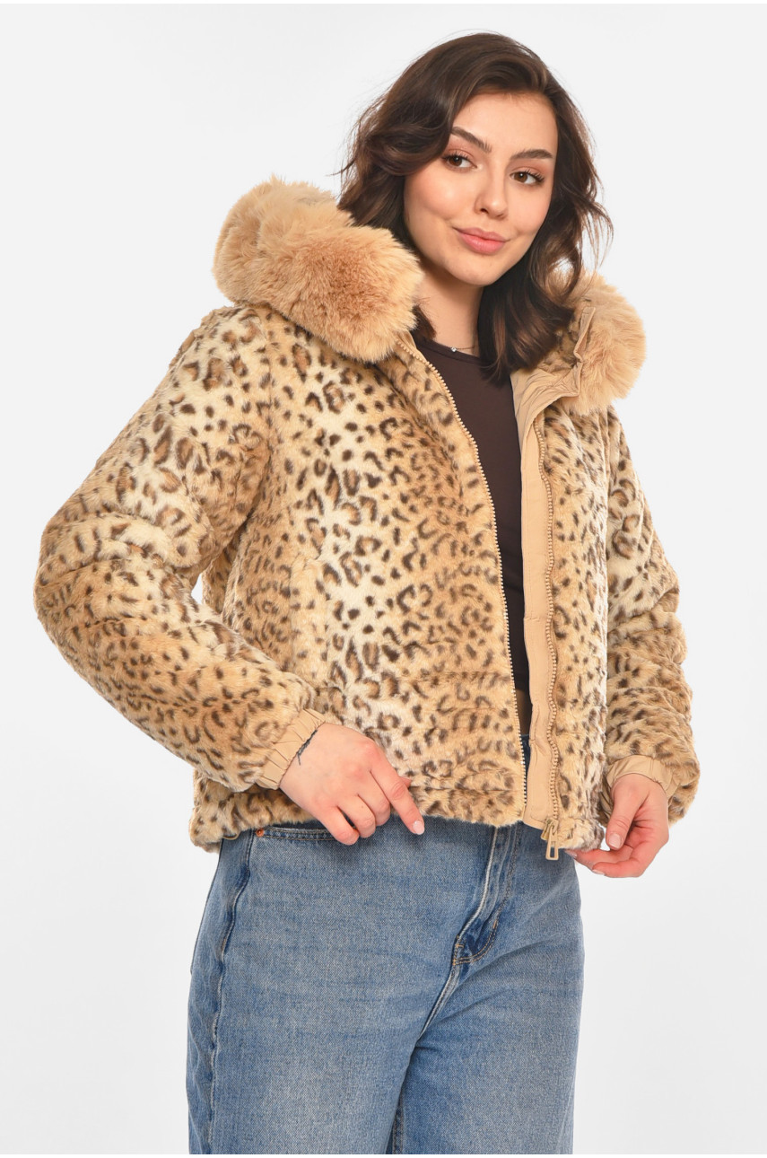 Шубка жіноча демісезонна бежевого кольору з принтом 11768 212453