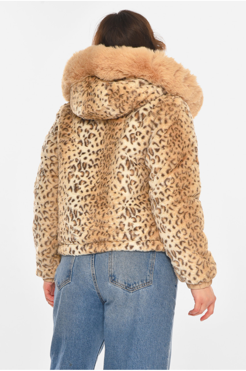 Шубка жіноча демісезонна бежевого кольору з принтом 11768 212453