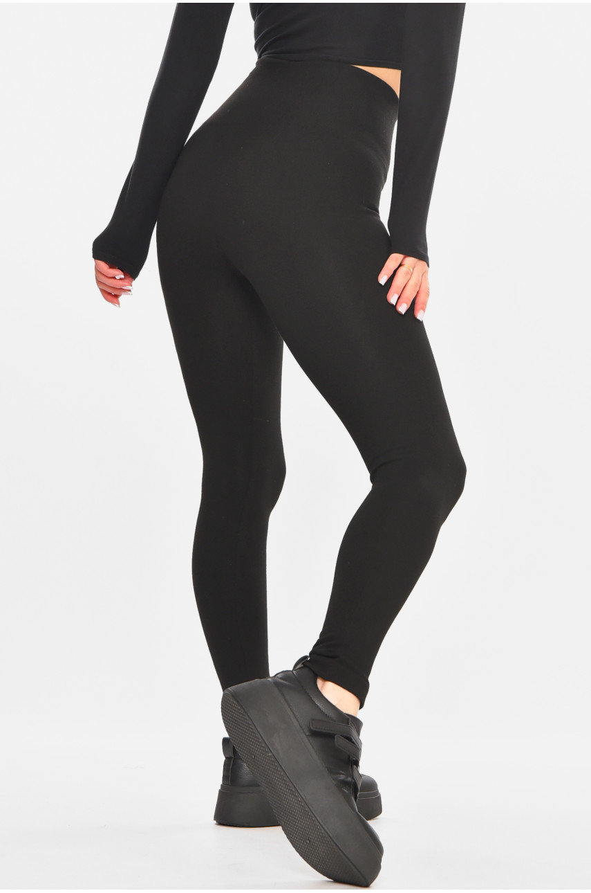 Лосини жіночі однотонні на флісі чорного кольору B926++ 212465