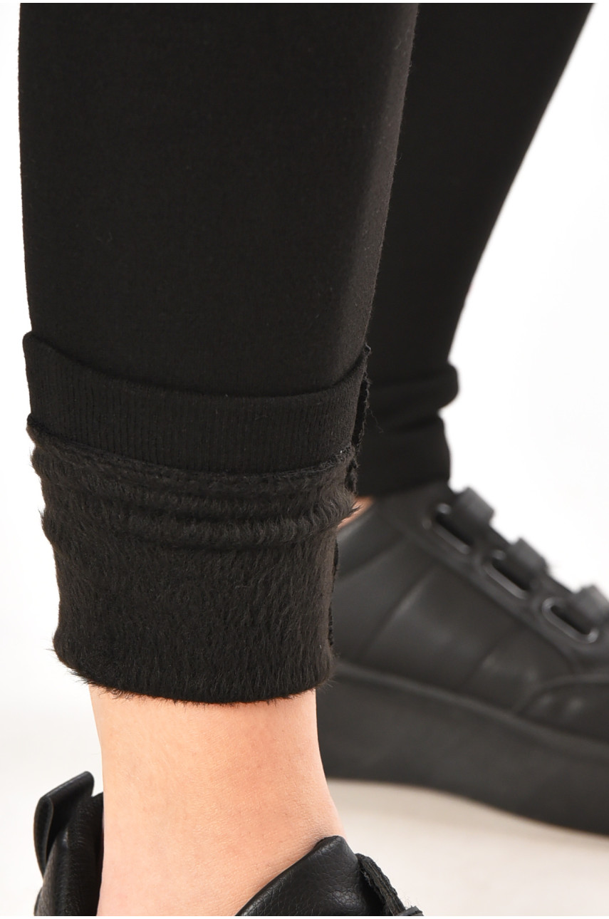 Лосини жіночі однотонні на флісі чорного кольору B926++ 212465