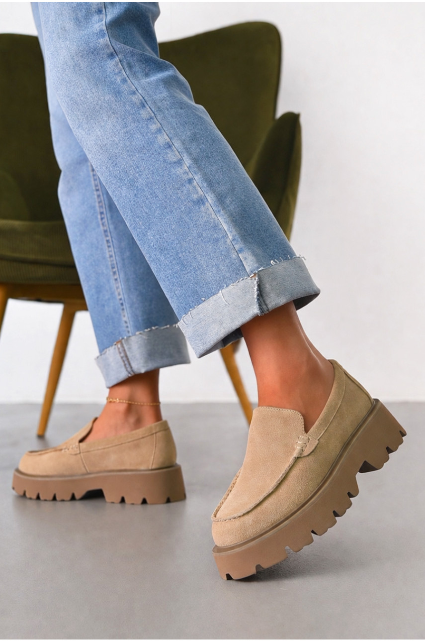 Лофери жіночі бежевого кольору натуральна замша 59-4 212466