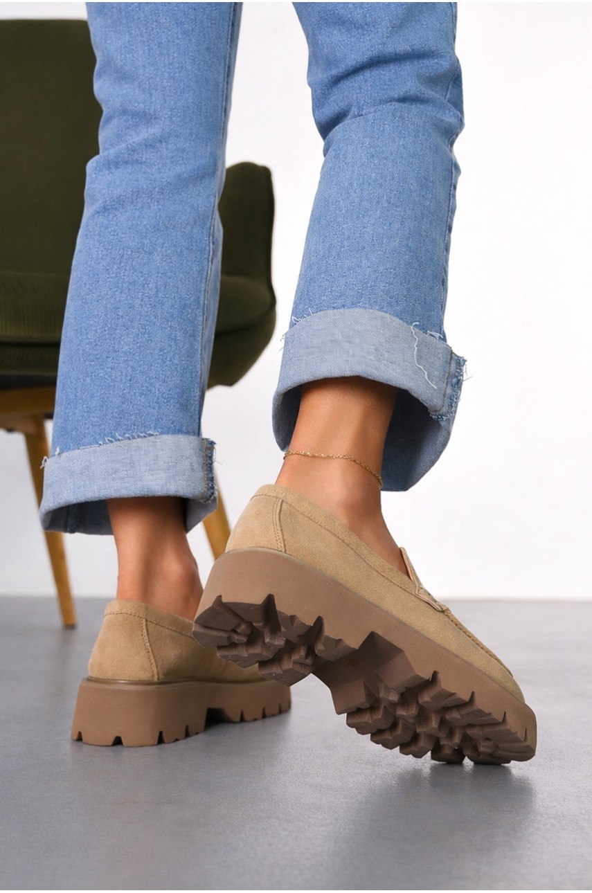 Лофери жіночі бежевого кольору натуральна замша 59-4 212466