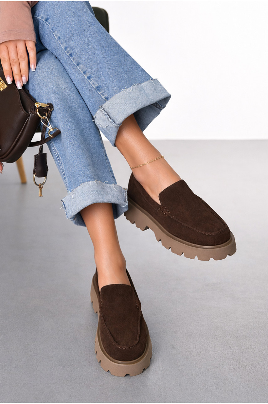 Лофери жіночі шоколадного кольору натуральна замша 59-3 212469