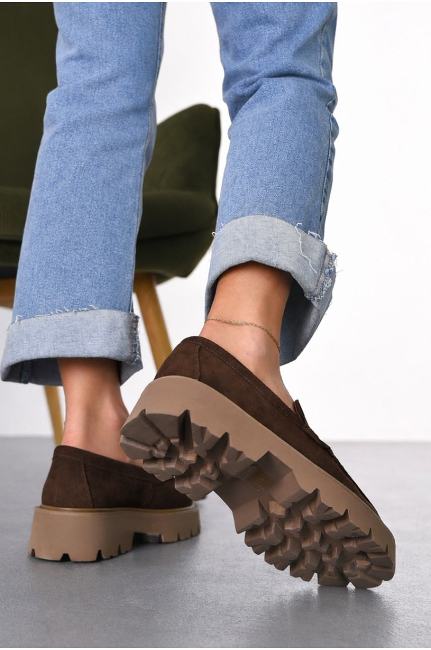 Лофери жіночі шоколадного кольору натуральна замша 59-3 212469