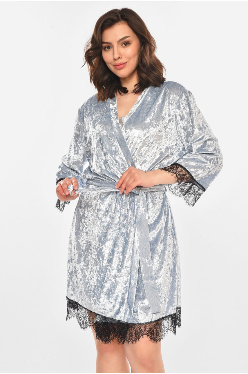 Халат женский велюровый серого цвета М14 212470