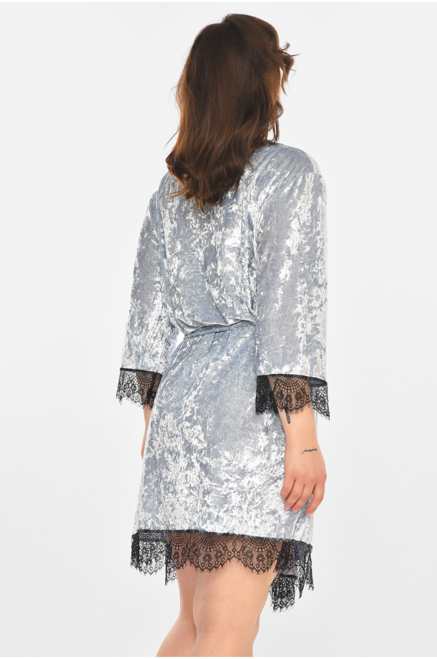 Халат женский велюровый серого цвета М14 212470