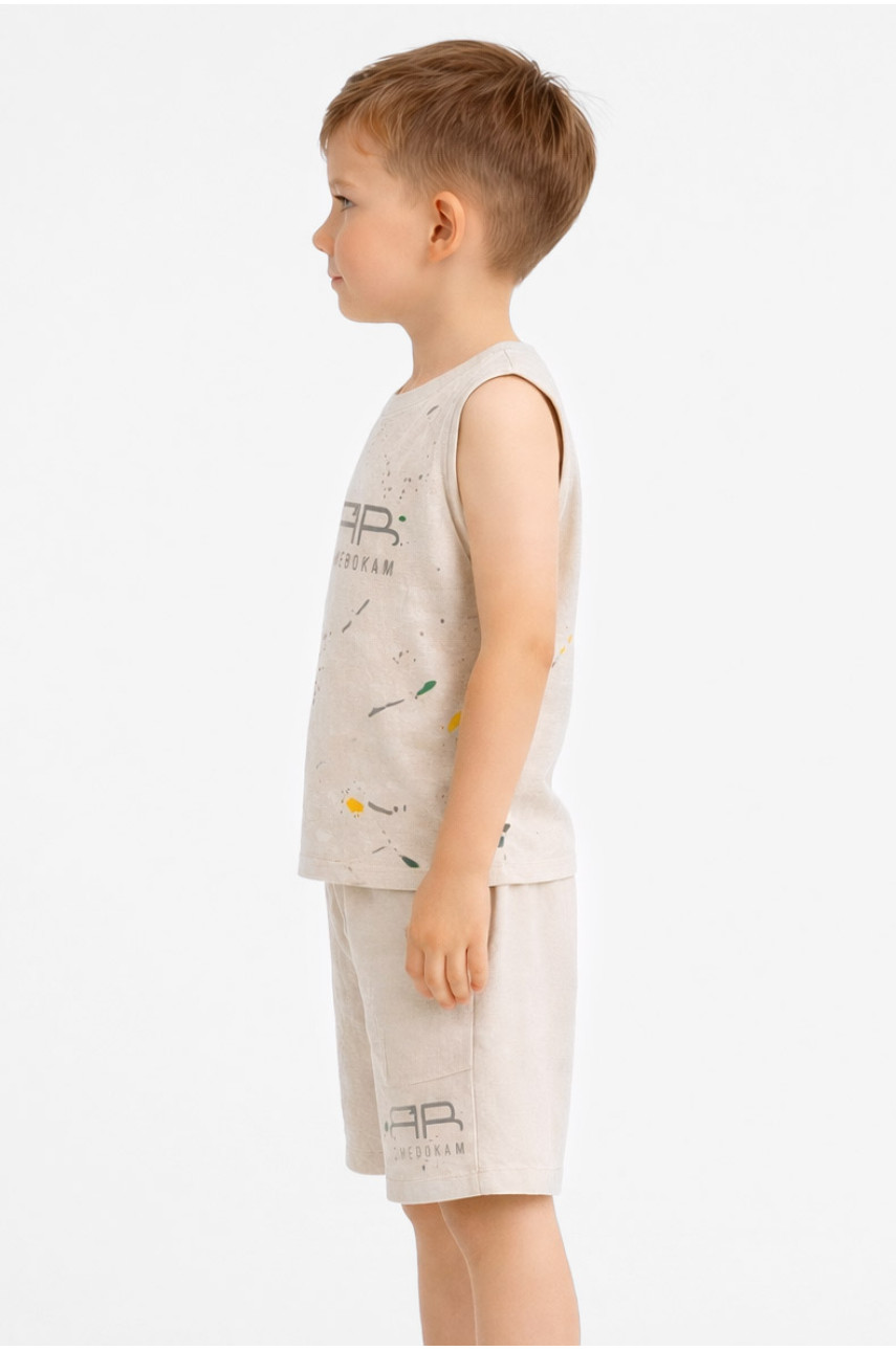 Костюм детский для мальчика светло-бежевого цвета с принтом 11511 212496