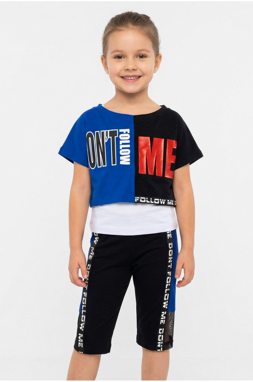 Костюм детский тройка для девочки черного цвета с принтом 6502 212499