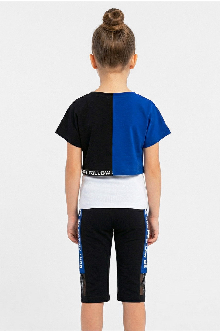 Костюм детский тройка для девочки черного цвета с принтом 6502 212499