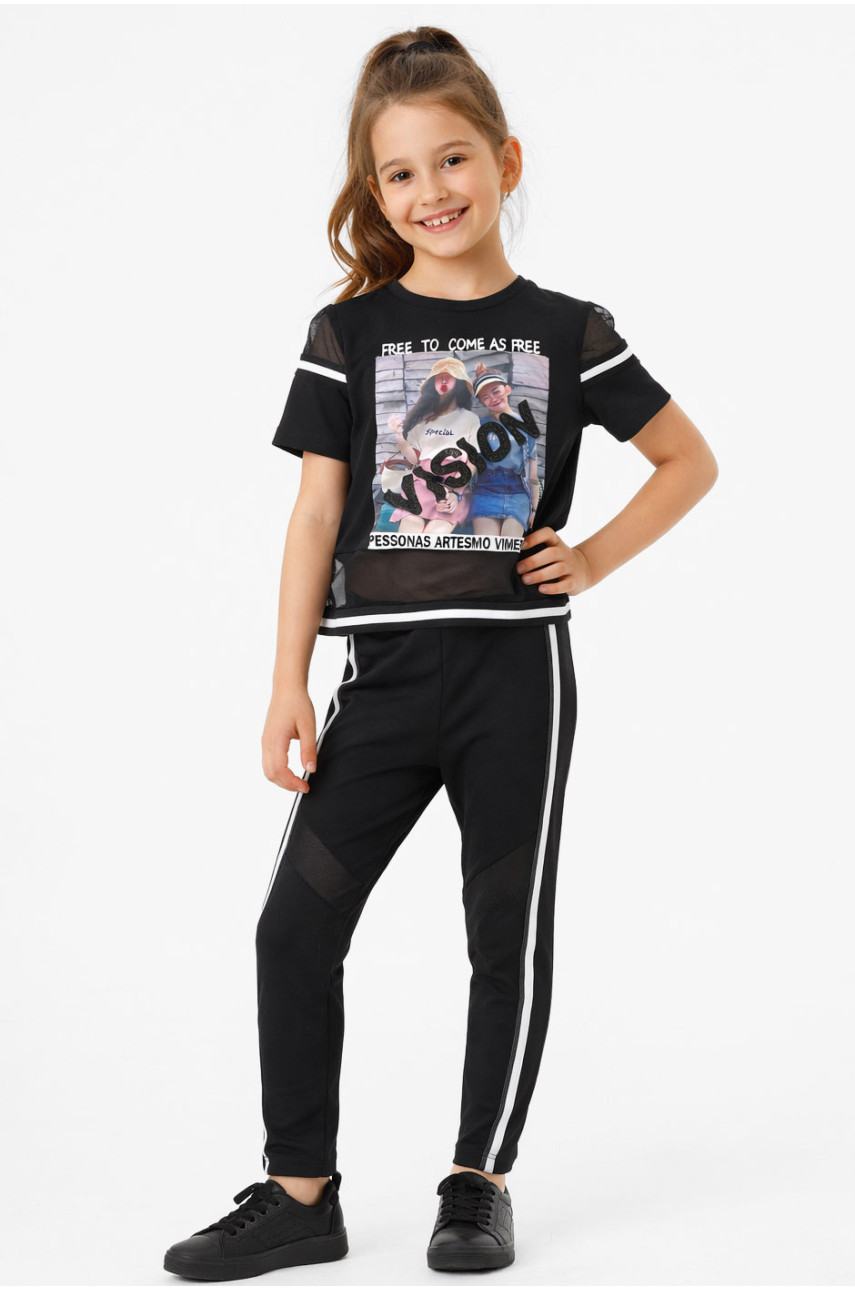 Костюм подростковый для девочки черного цвета с принтом 6014 212519