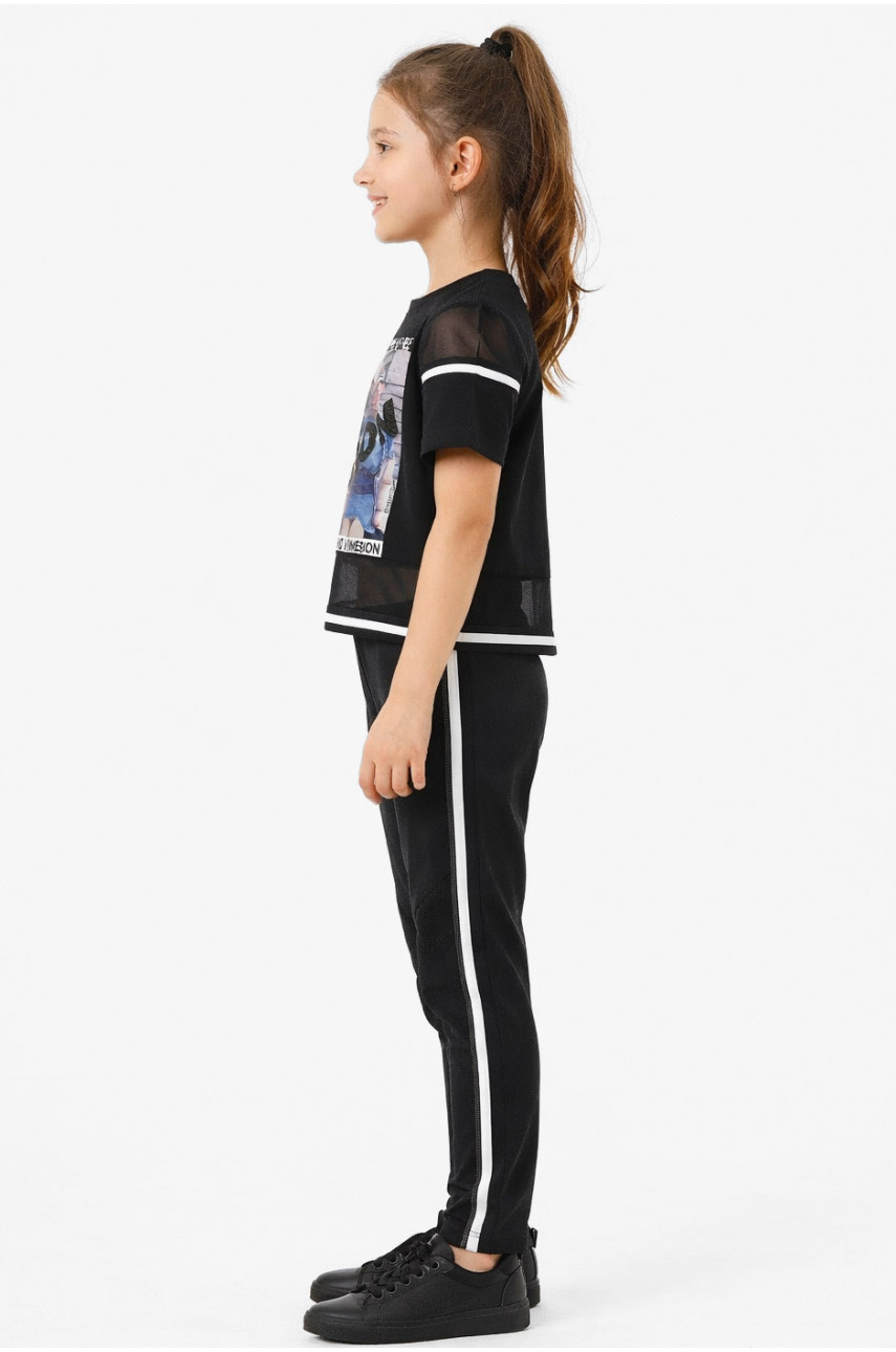 Костюм подростковый для девочки черного цвета с принтом 6014 212519