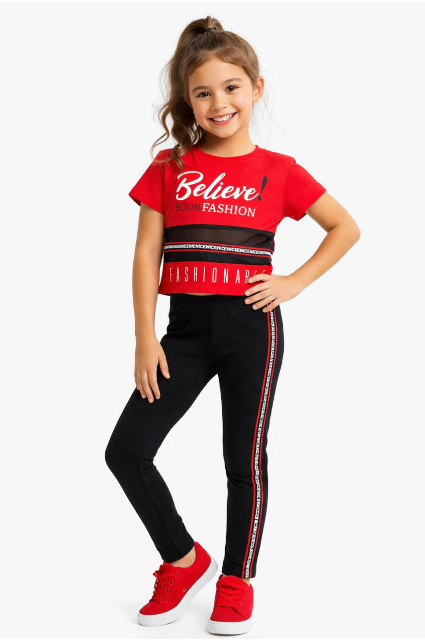 Костюм подростковый для девочки красного цвета с принтом 6018 212521