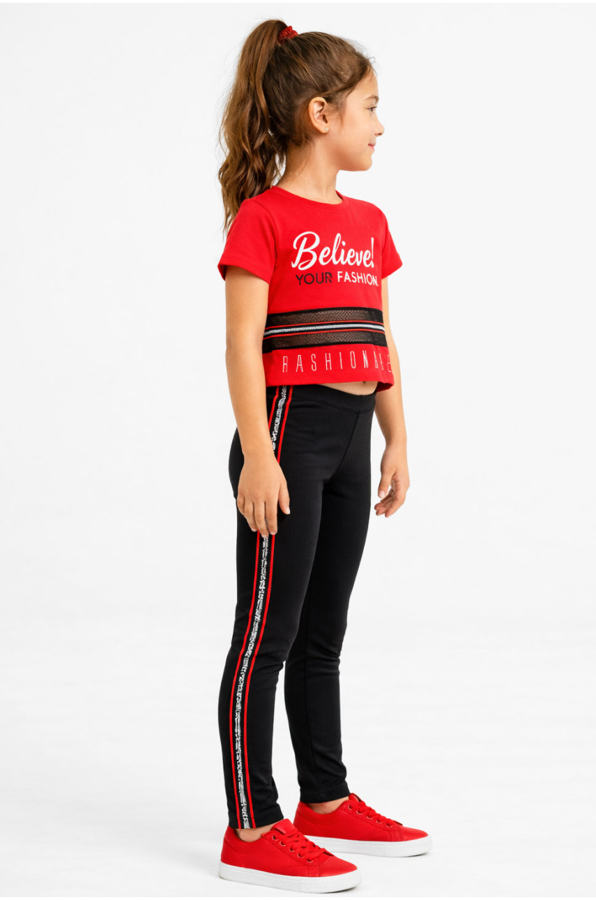 Костюм подростковый для девочки красного цвета с принтом 6018 212521