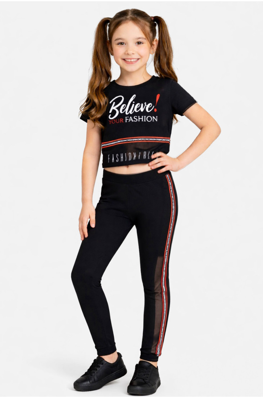 Костюм подростковый для девочки черного цвета с принтом 618 212524