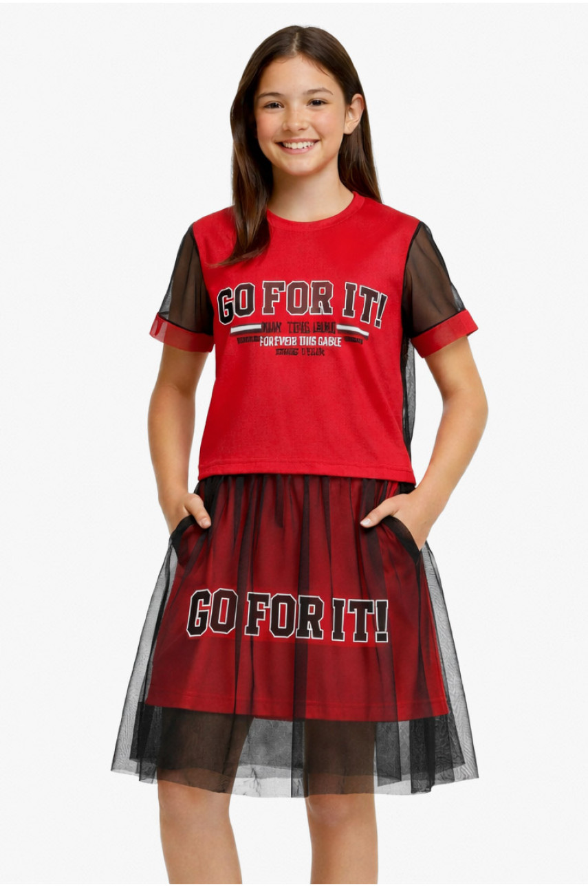 Костюм подростковый для девочки красного цвета с принтом 6030 212529