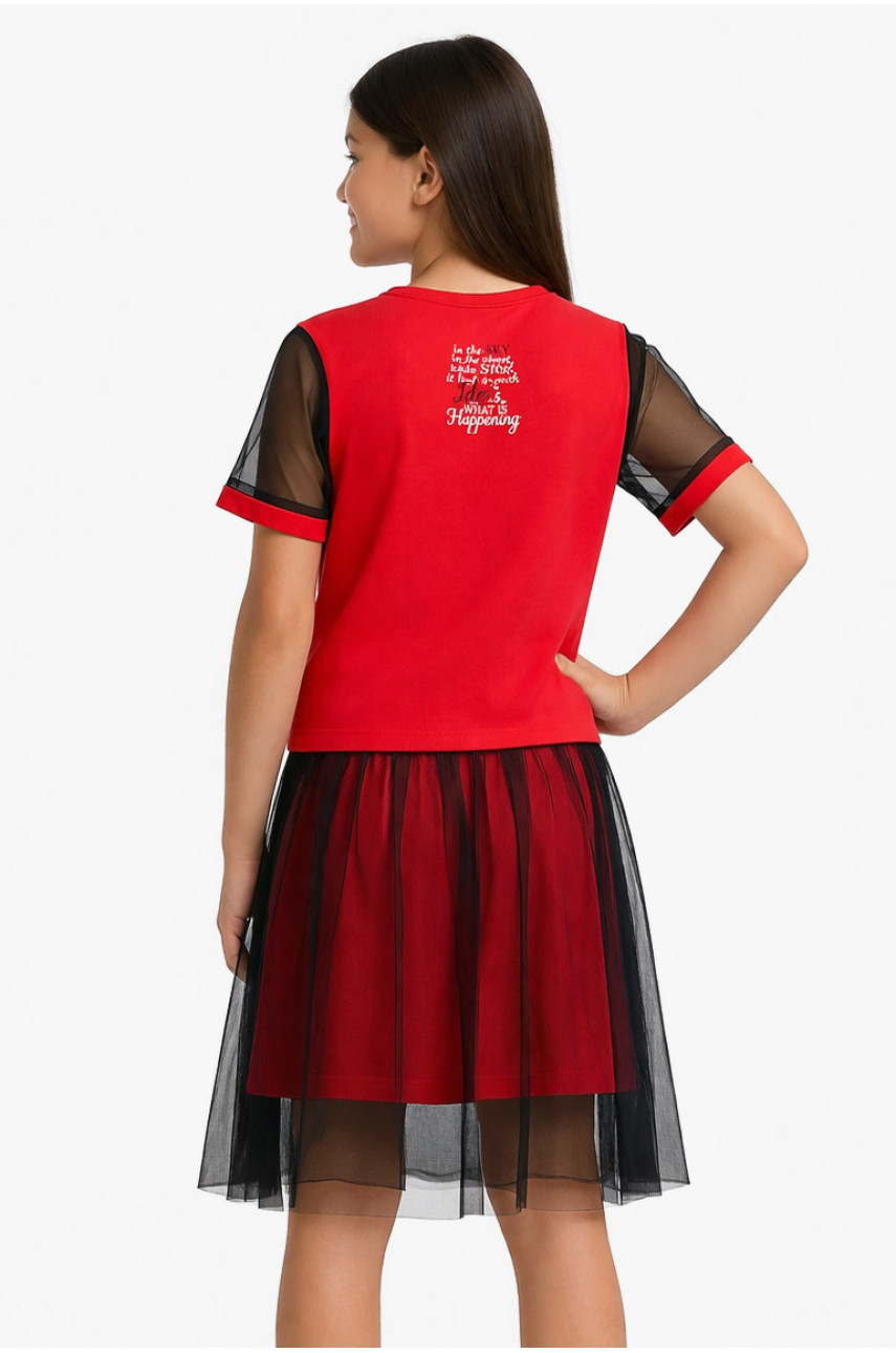 Костюм подростковый для девочки красного цвета с принтом 6030 212529