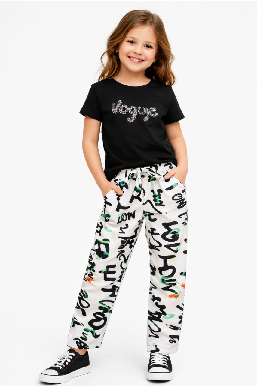 Костюм подростковый для девочки черного цвета с принтом 6077 212530