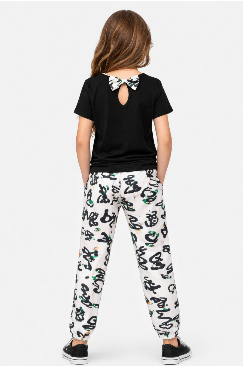 Костюм подростковый для девочки черного цвета с принтом 6077 212530