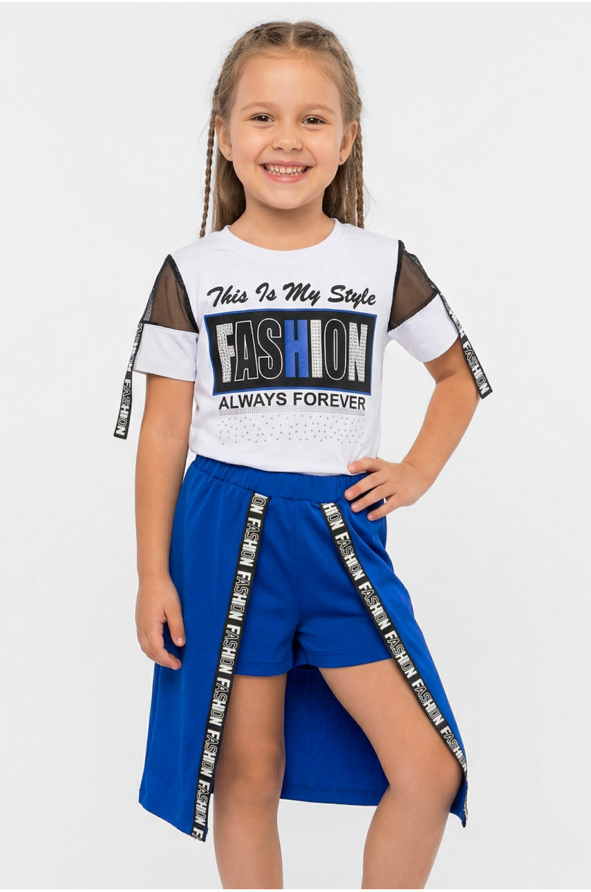 Костюм детский для девочки белого цвета с принтом 6509 212531