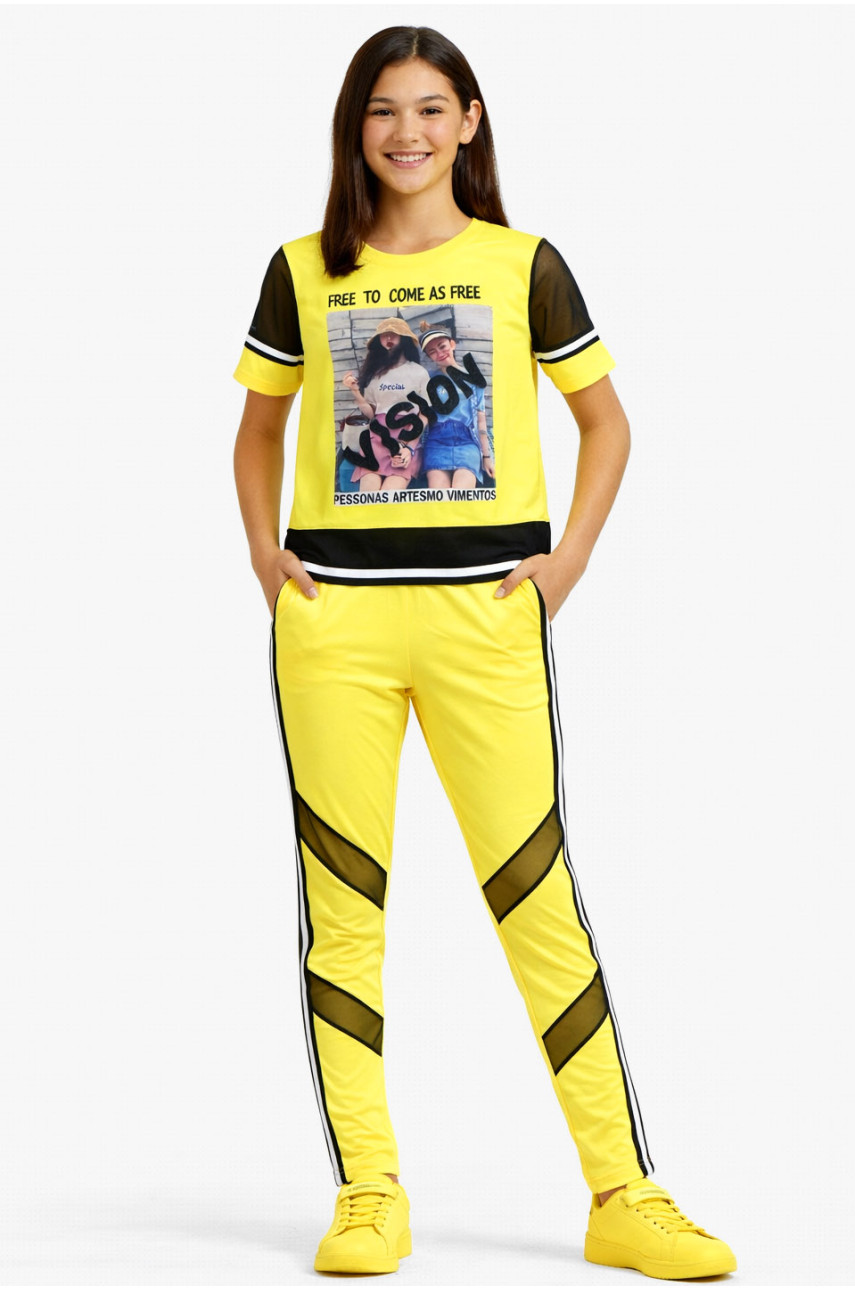 Костюм подростковый для девочки жёлтого цвета с принтом 6014 212536