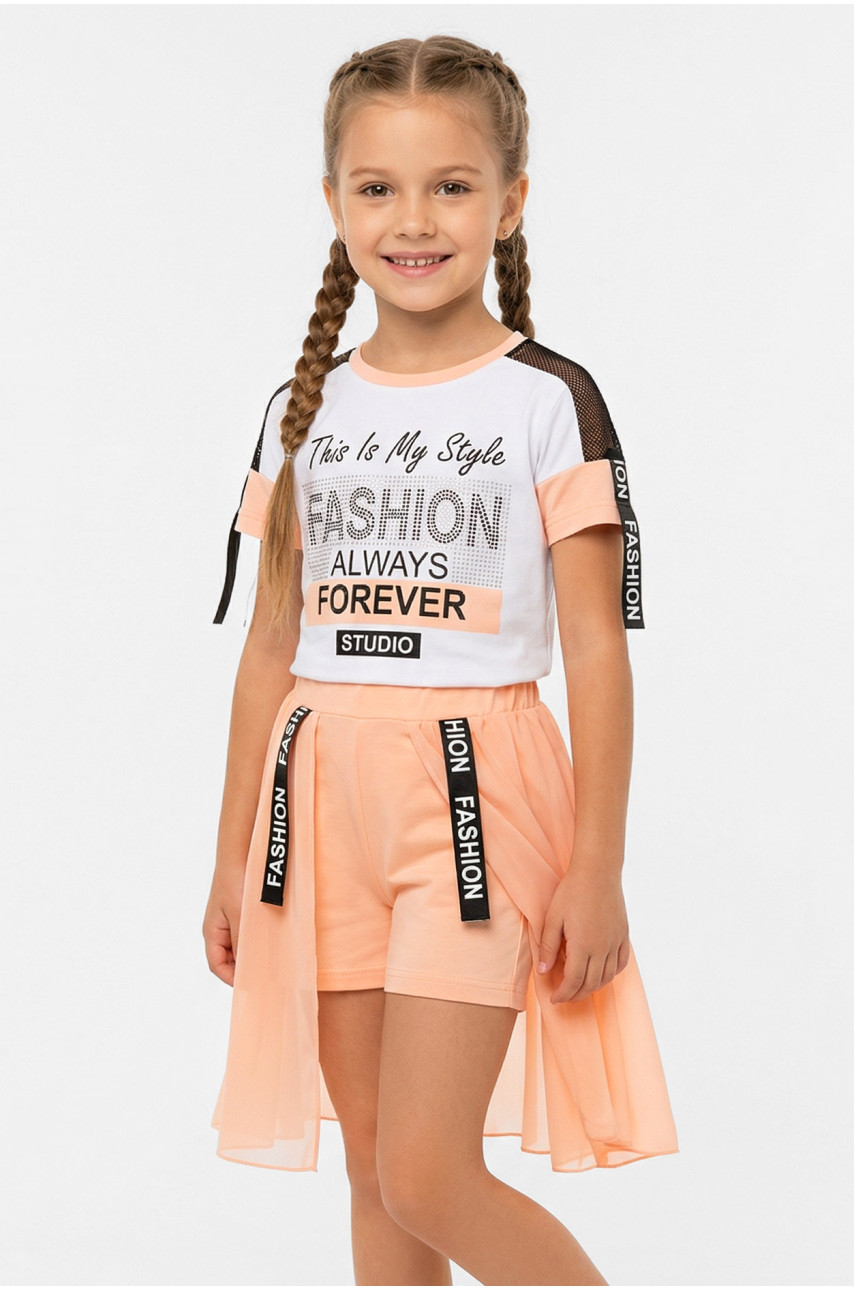 Костюм детский для девочки белого цвета с принтом 6509 212537