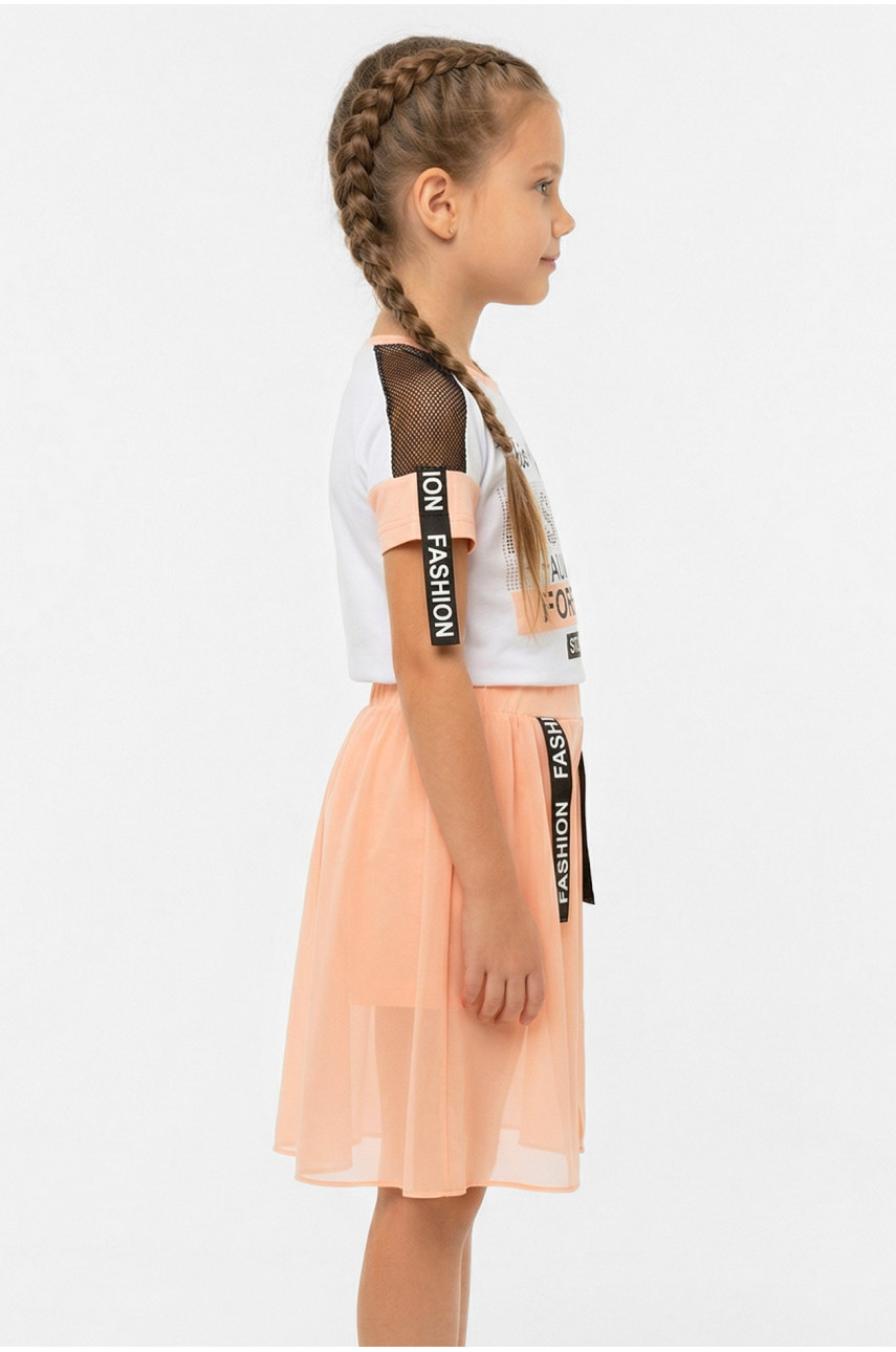 Костюм детский для девочки белого цвета с принтом 6509 212537