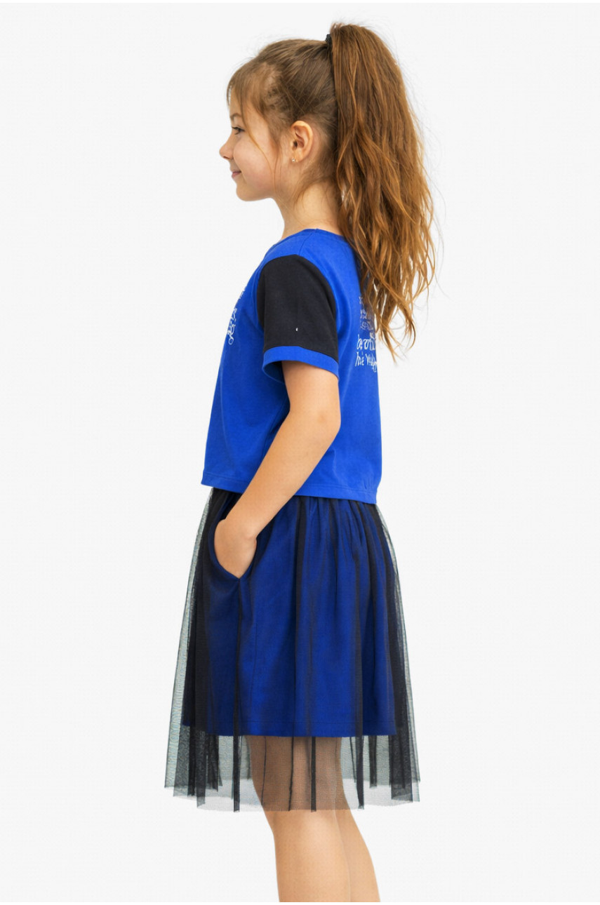 Костюм детский для девочки синего цвета с принтом 6030 212539