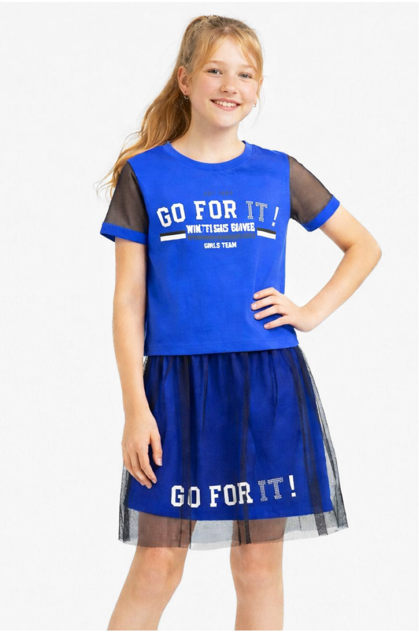 Костюм подростковый для девочки синего цвета с принтом 6030 212540