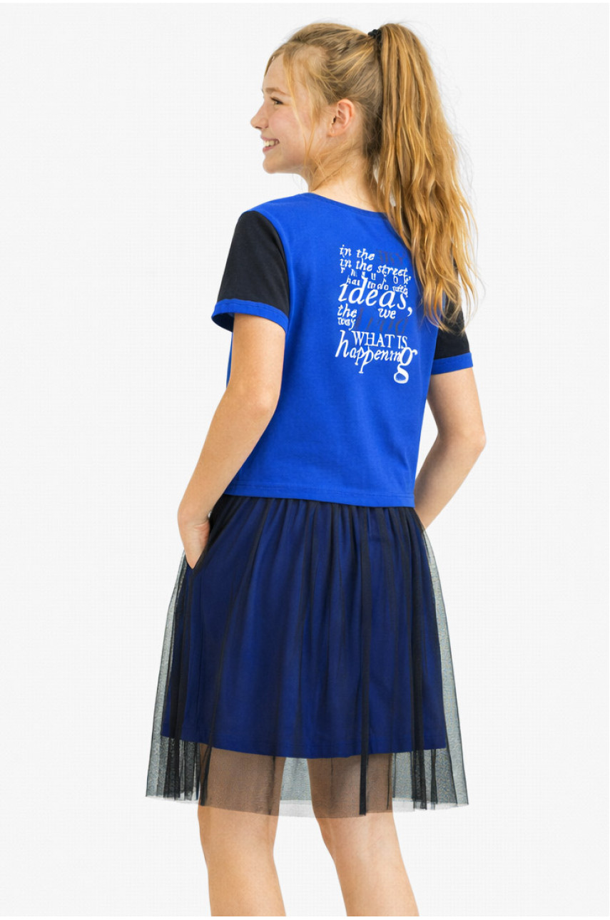 Костюм подростковый для девочки синего цвета с принтом 6030 212540