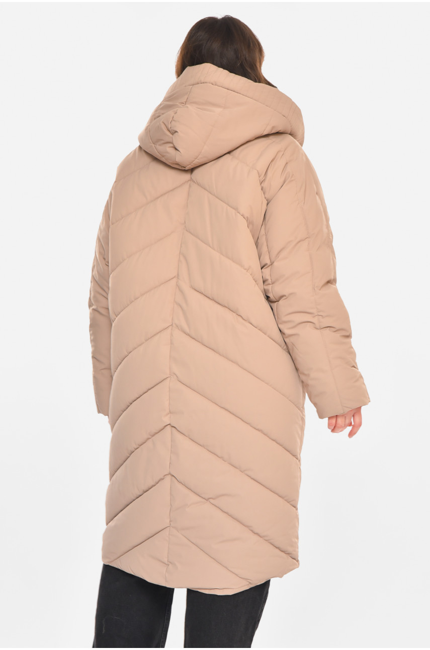 Куртка жіноча подовжена зима бежевого кольору 9081 212552