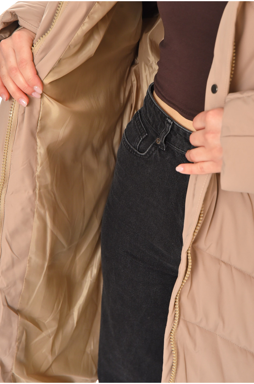 Куртка жіноча подовжена зима бежевого кольору 9081 212552