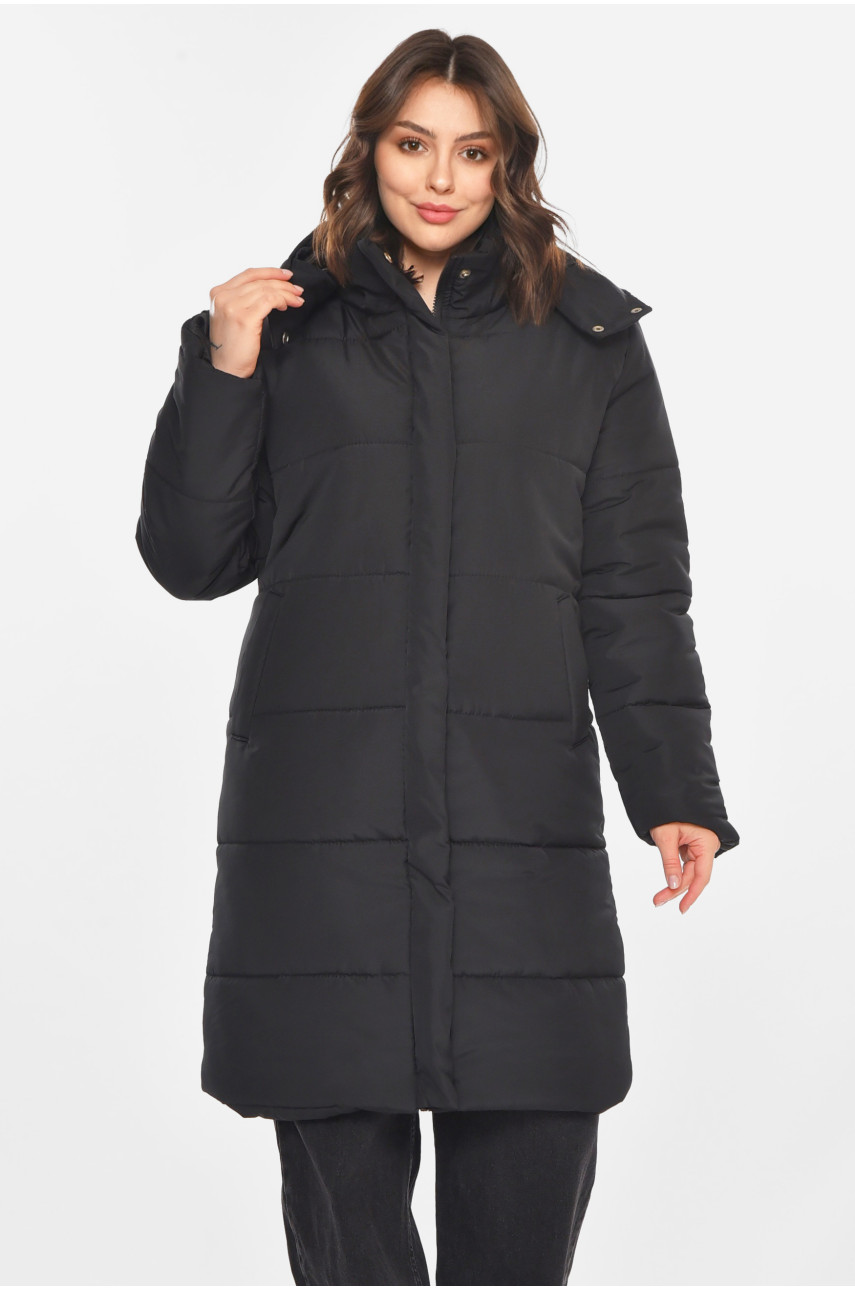 Куртка жіноча подовжена зима чорного кольору 8869 212553