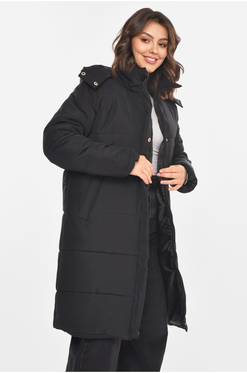 Куртка жіноча подовжена зима чорного кольору 8869 212553