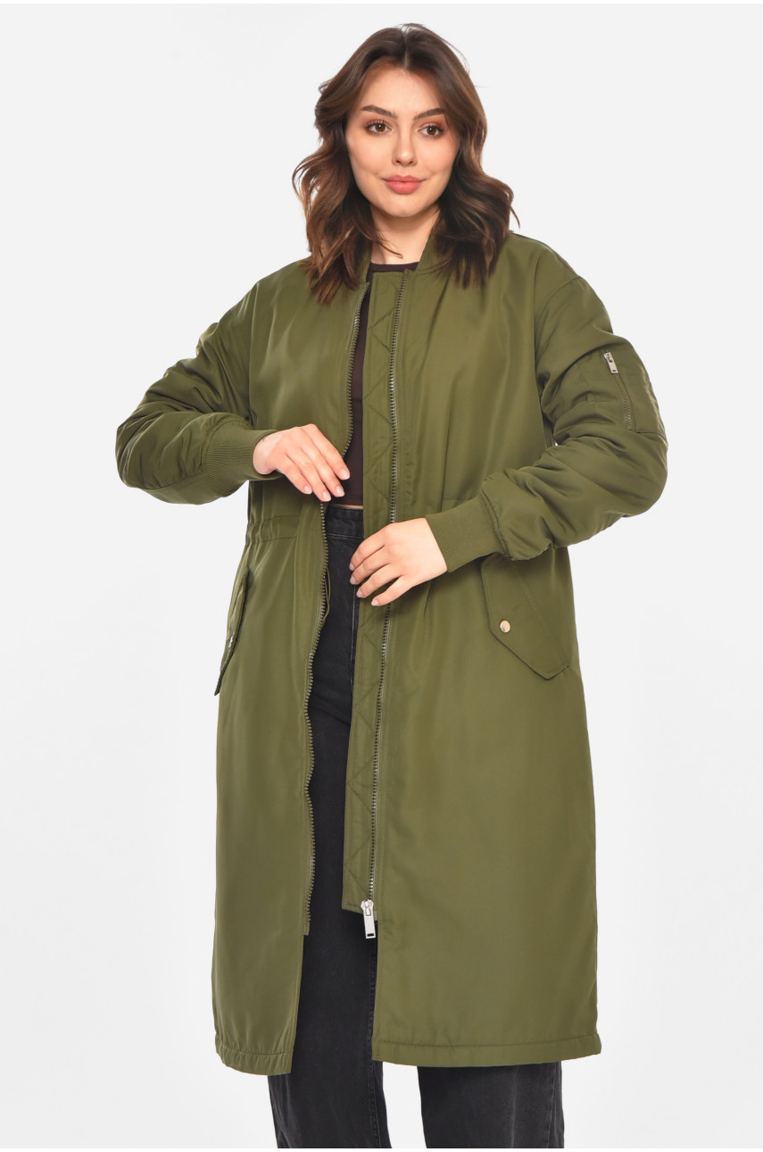 Куртка-парку жіноча однотонна кольору хакі 212554